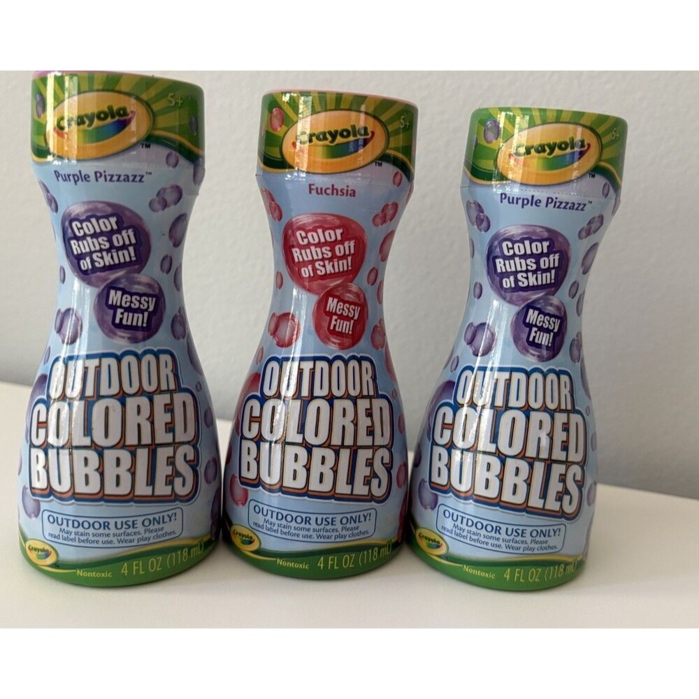 Crayola Outdoor Colored Bubbles Lot Of 3 1 Fuchsia & 2 Purple Pizazz New Sealed